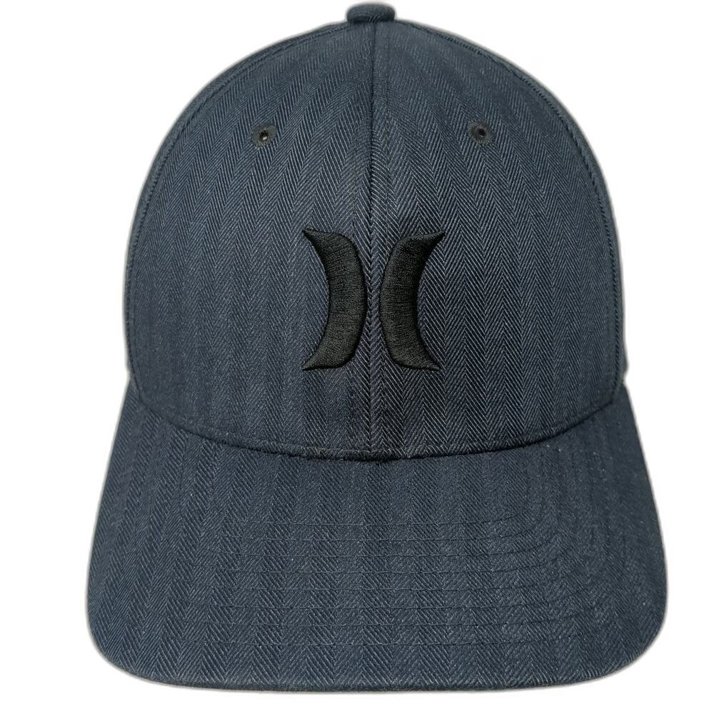Hurley Baseball Cap Blue M Herringbone Flexfit Embroidered Logo Curved Brim Hat